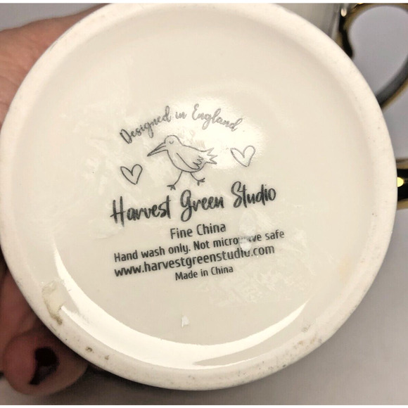 2 Harvest Green Studio Hedgehog Hello Fall Coffee Mugs Cups Gold Handles Cute - Picture 3 of 6